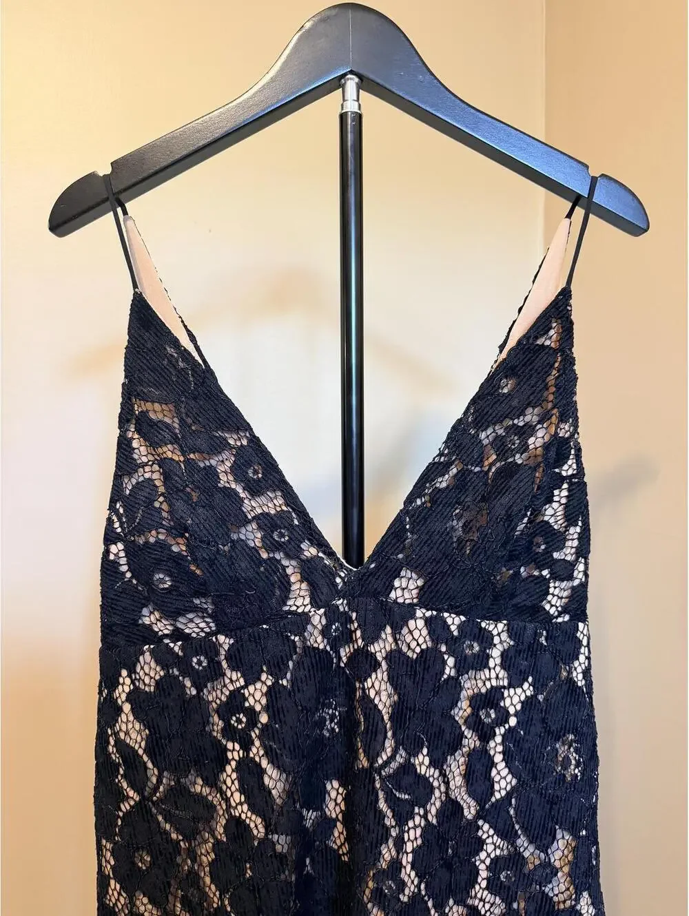 Free People Black Lace Slip Dress Size 0 Deep V Mini Dress Boho Festival